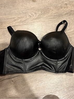 TORRID NWT 42C Black Faux Leather Longline Bustier Bra